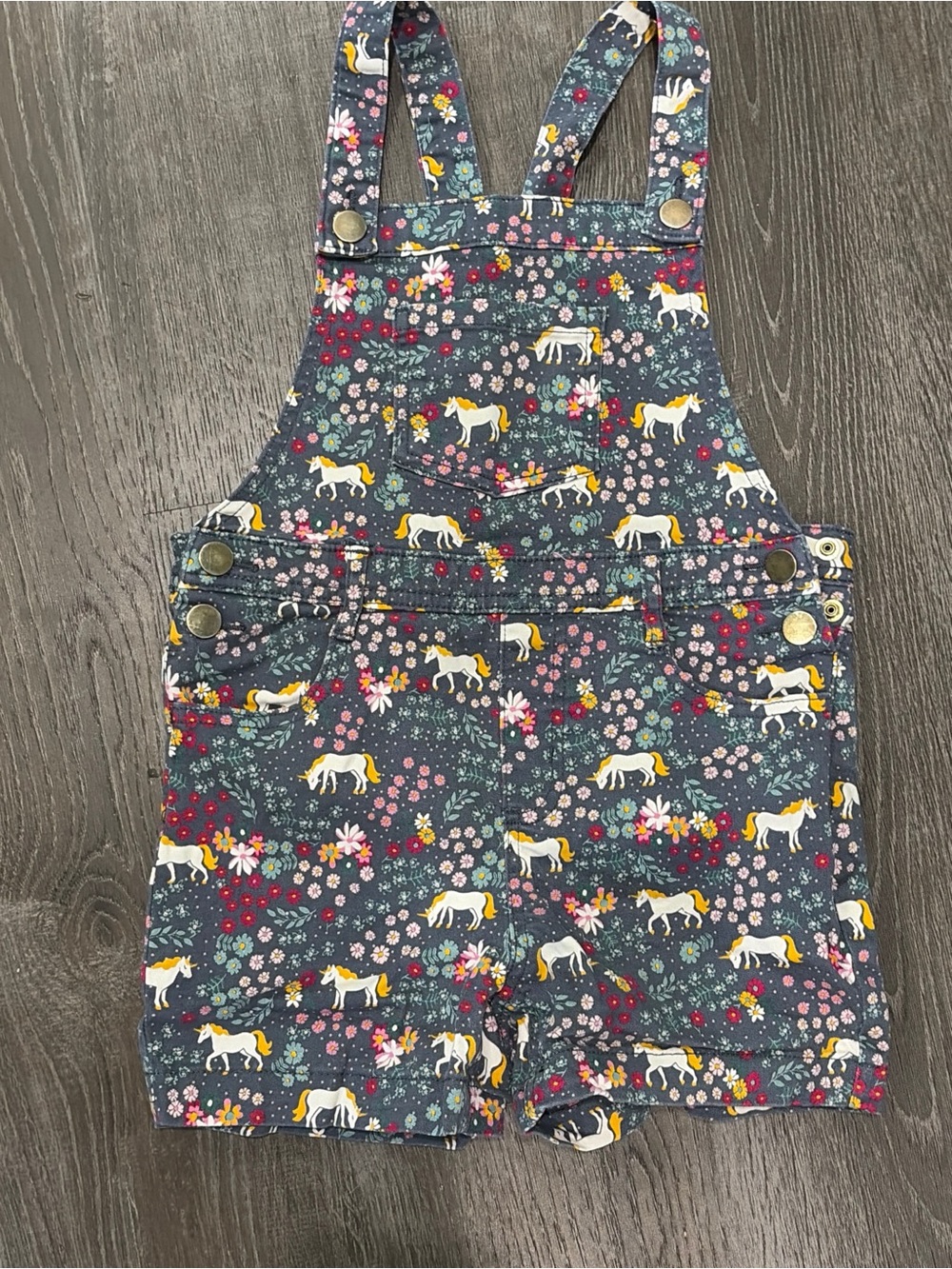 365Kids from Garanimals Unicorn Floral Denim Short Overalls girls Sz 7